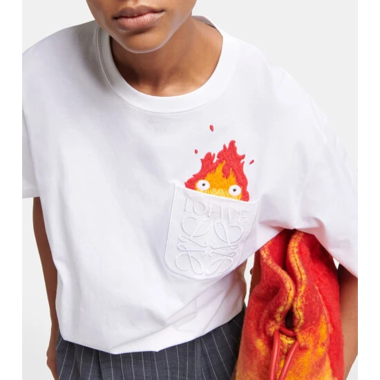 Loewe X Howl's Moving Castle Calcifer Embroidered Cotton T-shirt - Image 2