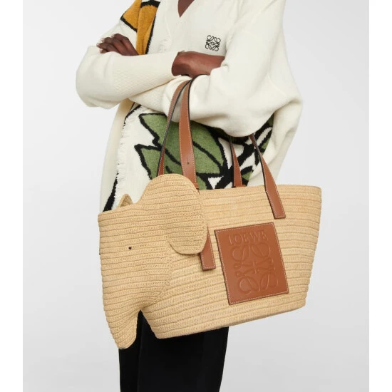 Loewe Elephant Basket Raffia Tote Bag