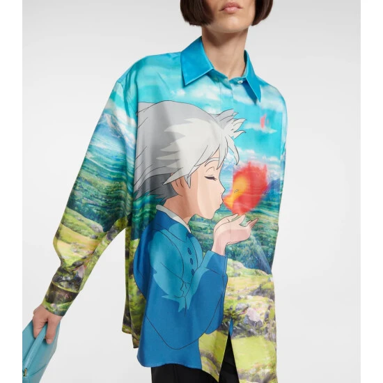Loewe X Howl's Moving Castle Printed Oversized Silk Shirt - Image 2
