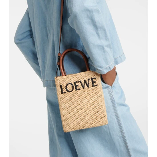 Loewe Leather-trimmed Raffia Tote Bag